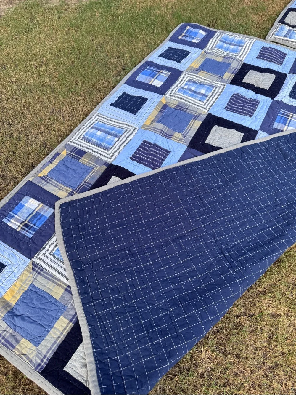 Pottery Barn Kids Twin Blue Patchwork Quilt with Euro Sham